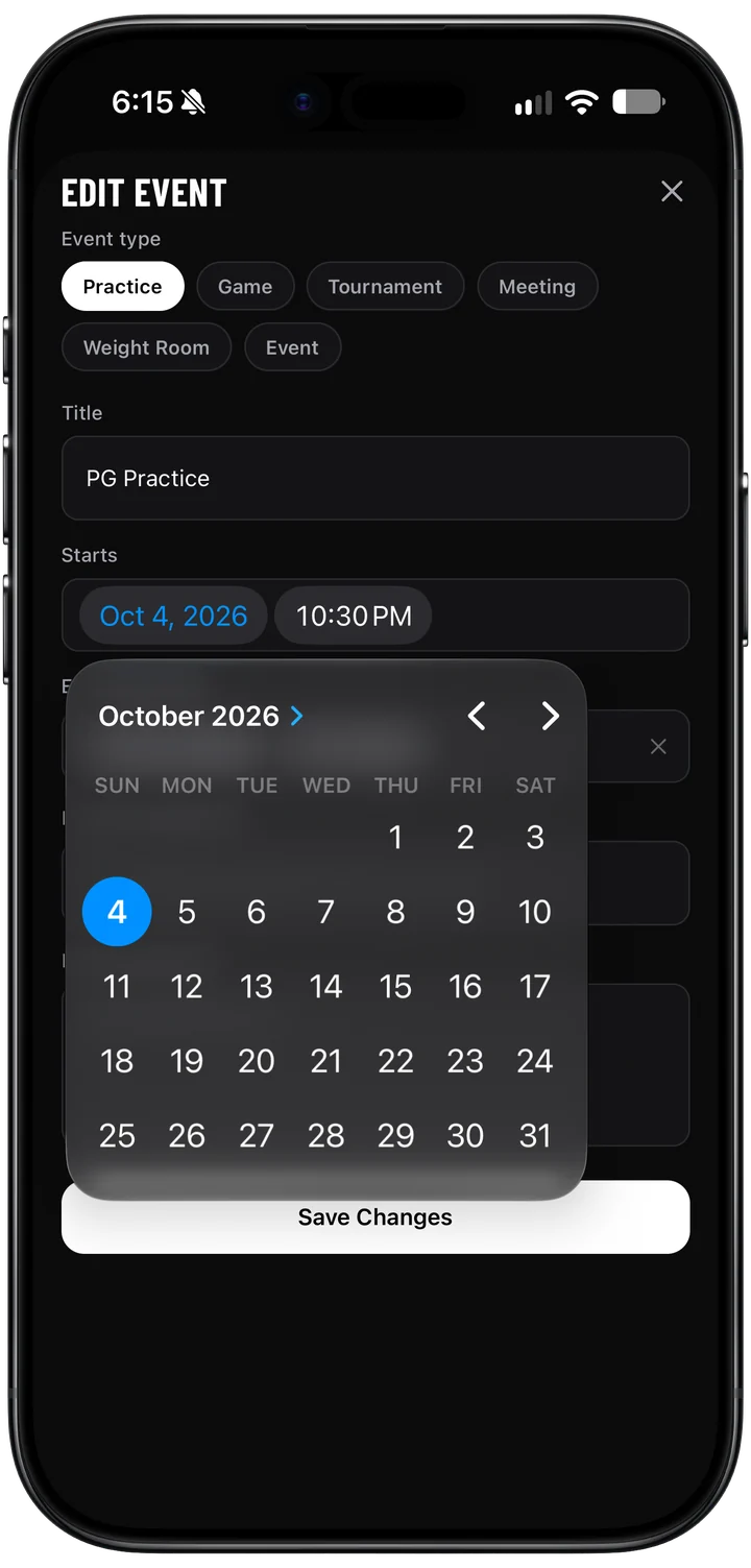 Creating a practice event in Vantage Ai Baseball