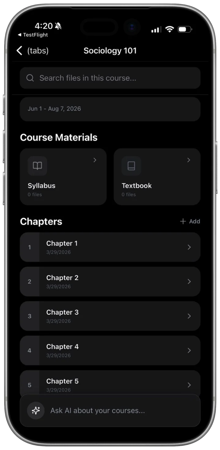 Course page with syllabus, textbook, and chapters in ivi AI