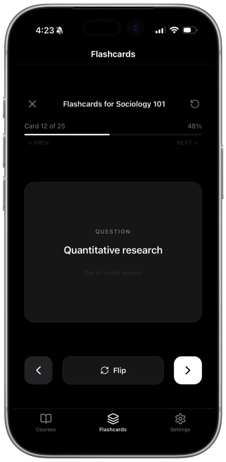 Studying a flashcard in ivi AI