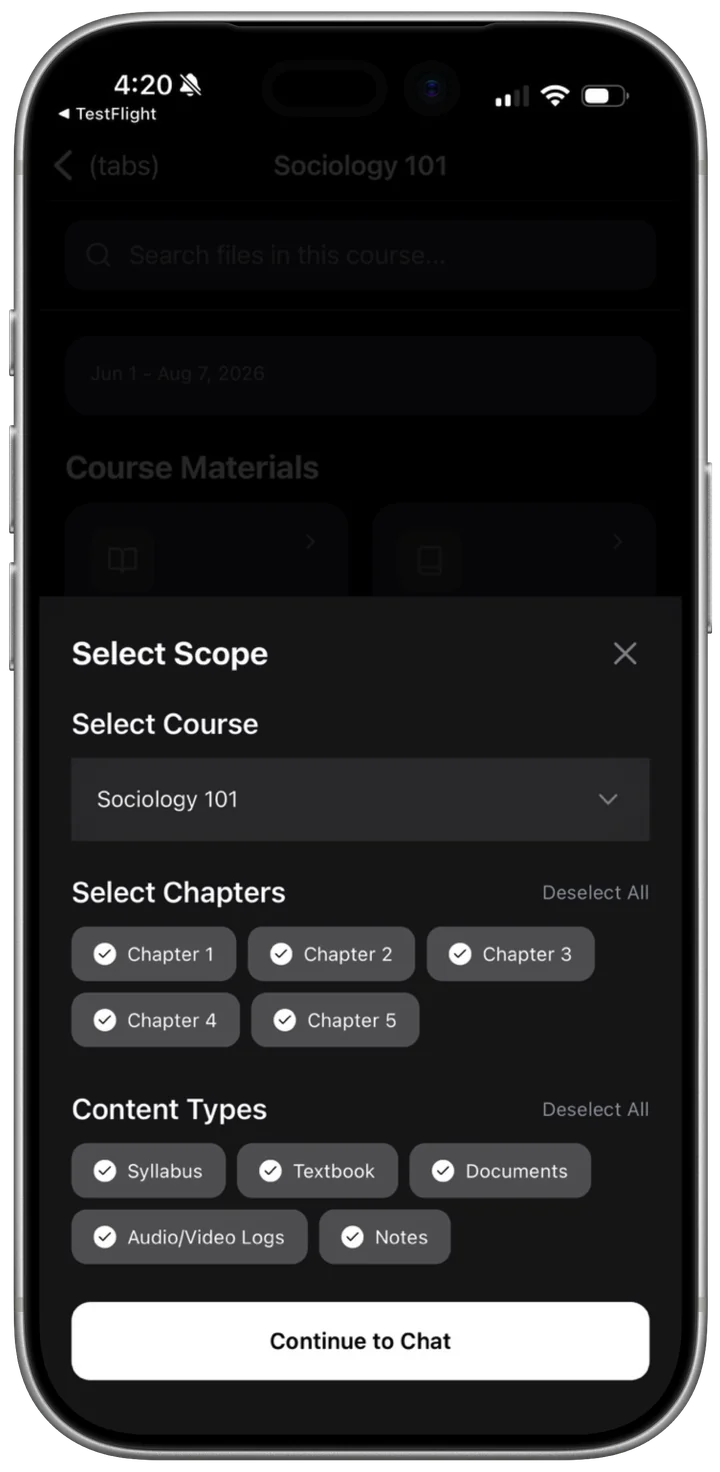 Selecting chapters and content types for Ask AI in ivi AI